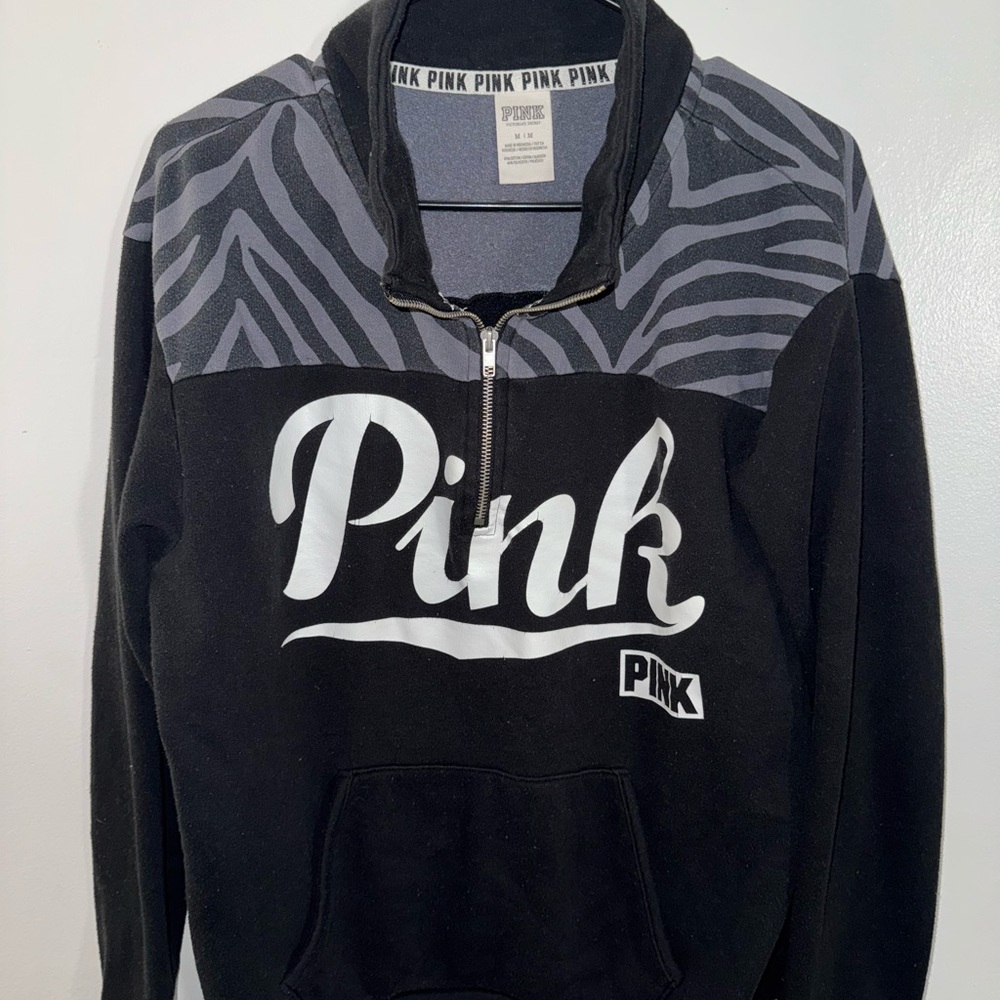 PINK Victoria's Secret Black and Gray Zebra Sweatshirt